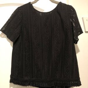 Michael Kors Black Lace Fringed Top